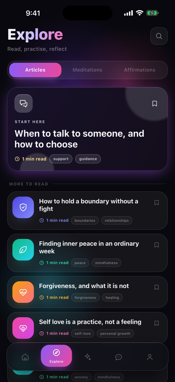 The Explore screen