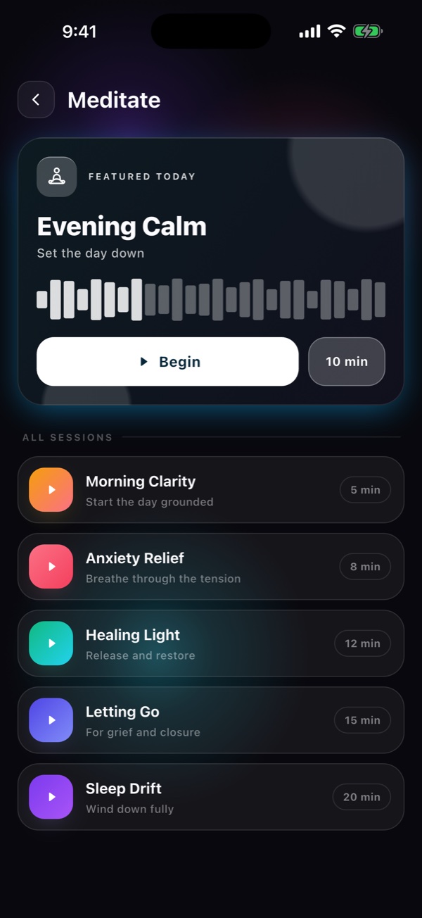 The Meditate screen